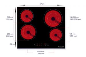 PT-PC4C PremierTech Piano Cottura 4 Fuochi Vetroceramica 60cm Elettrico da incasso Display Led Touch Control Vetro Front smussato
