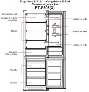 PremierTech PT-F305X Frigorifero Combinato 305 litri A++ 40dB Defrost Inox 344144