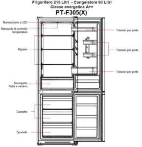 PremierTech PT-F305X Frigorifero Combinato 305 litri A++ 40dB Defrost Inox 344144