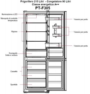 PremierTech PT-F305 Frigorifero Combinato 305 litri A++ 40dB Defrost Bianco