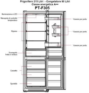 PremierTech PT-F305 Frigorifero Combinato 305 litri A++ 40dB Defrost Bianco