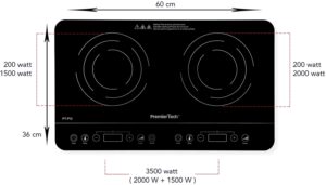 PT-PI2 Piastra a Induzione Doppia Fornello Controlli Touch Display led 10 livelli di potenza 200>3500watt Timer 180min ultra slim  PremierTech