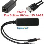 POE Splitter 48V RJ45 PowerOut 12V 1A-2A IEEE802.3AF - PT4812 PremierTech