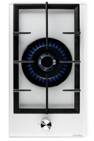 PremierTech PC301GW Piano Cottura a Gas 1 fuoco 30cm Vetro Bianco 1 bruciatore griglie in ghisa