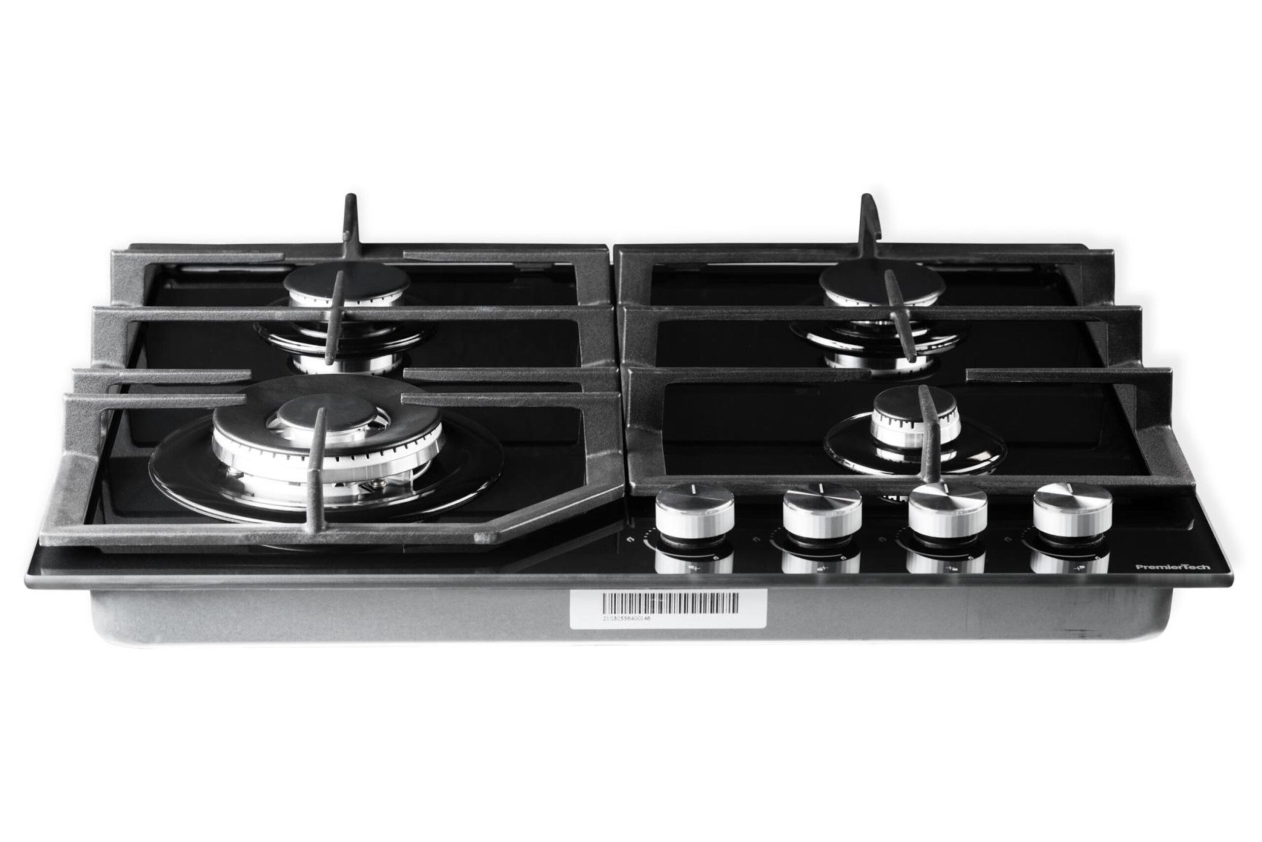 PremierTech® PremierTech Piano Cottura a Gas in Vetro Nero da 60cm 4 fuochi con Wok supporti in ghisa PC604FG