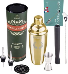 Shaker Cocktail Set Barman Professionale 750ml Acciaio Inox Completo Kit Accessori Papuya PREMIUM ORO