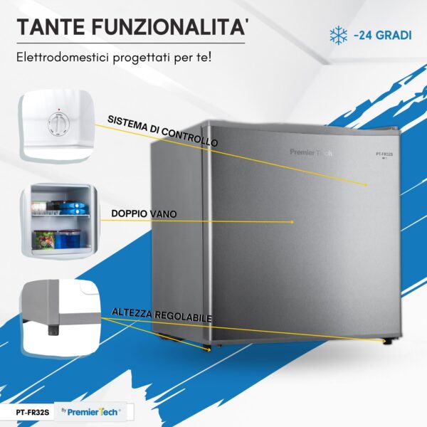 PremierTech® PremierTech PT-FR32S Mini Freezer Silver Congelatore verticale 31 litri -24 gradi 4 Stelle **** Classe E