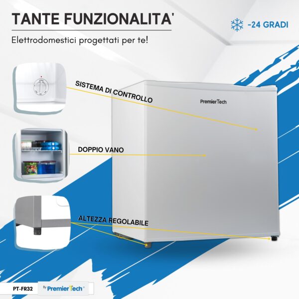 PremierTech PT-FR32 Mini Freezer Congelatore verticale 31 litri -24 gradi 4 Stelle ****Classe E 47 x 45 x 51cm 39dB