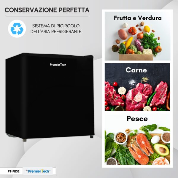 PremierTech PT-FR32B Mini Freezer Congelatore verticale 31 litri -24 gradi 4 Stelle **** Classe E 47 x 45 x 51cm 39dB BLACK
