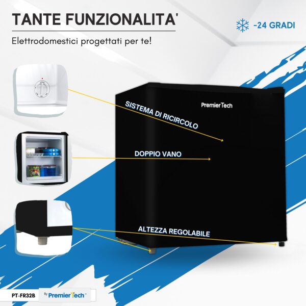 PremierTech PT-FR32B Mini Freezer Congelatore verticale 31 litri -24 gradi 4 Stelle **** Classe E 47 x 45 x 51cm 39dB BLACK