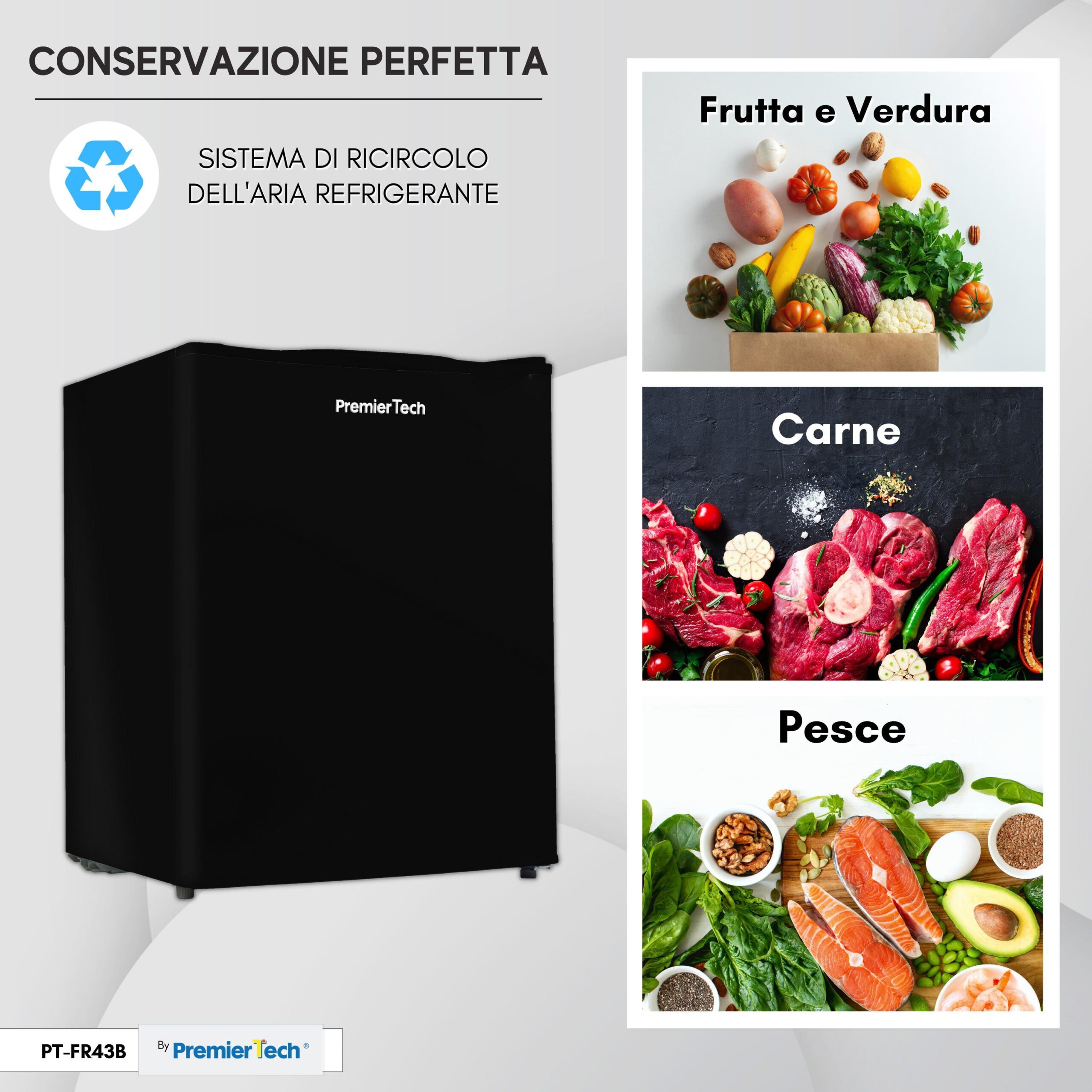 PremierTech PT-FR43B Mini Freezer Nero Congelatore 42 litri da -24° gradi 4**** Stelle E 39dB 343398