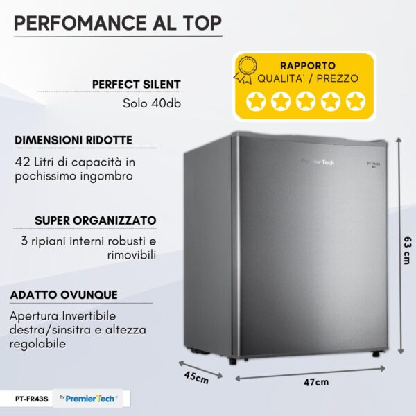 PremierTech PT-FR43S Mini Freezer Piccolo Congelatore 42 litri Classe E Silver