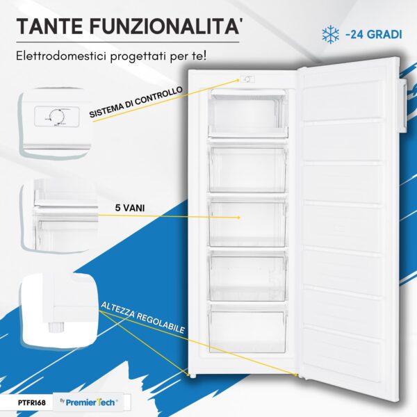 PremierTech PTFR168 Congelatore Verticale Freezer da 168 litri 4 Stelle **** Classe E