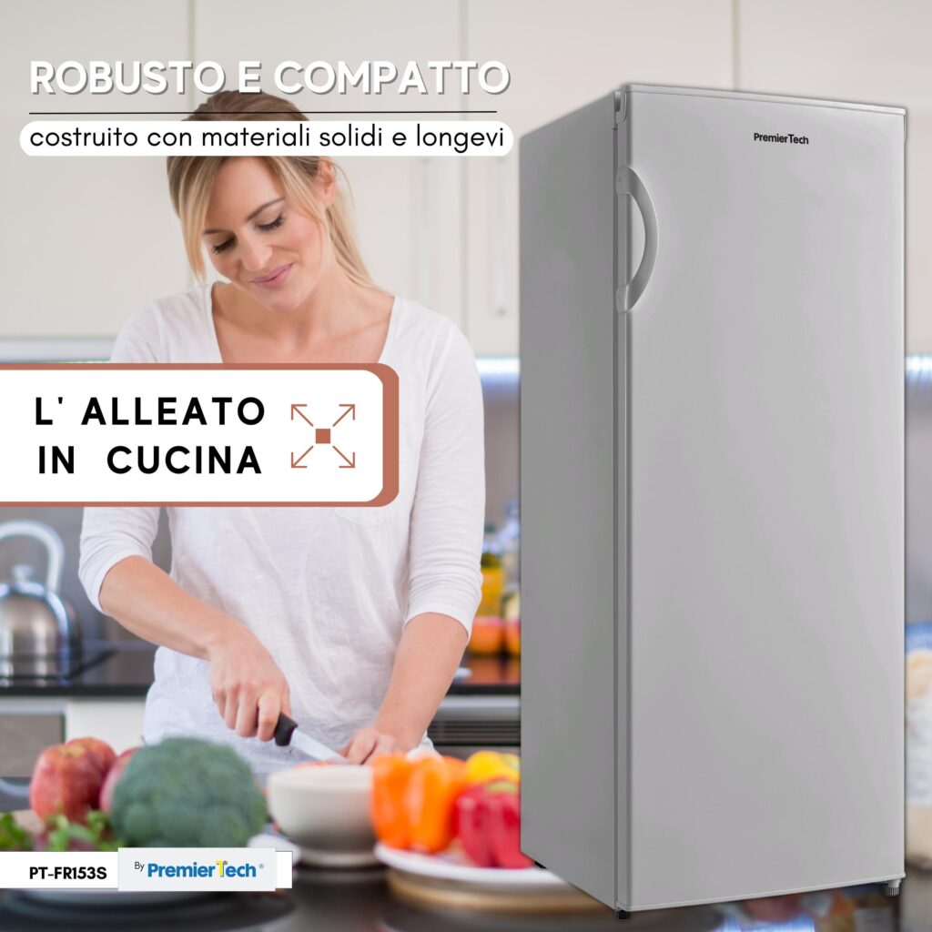 PremierTech PT-FR153S Congelatore Verticale Silver Freezer 160 litri -24°gradi Classe E 4**** Stelle 3 Cassetti e 2 Sportelli