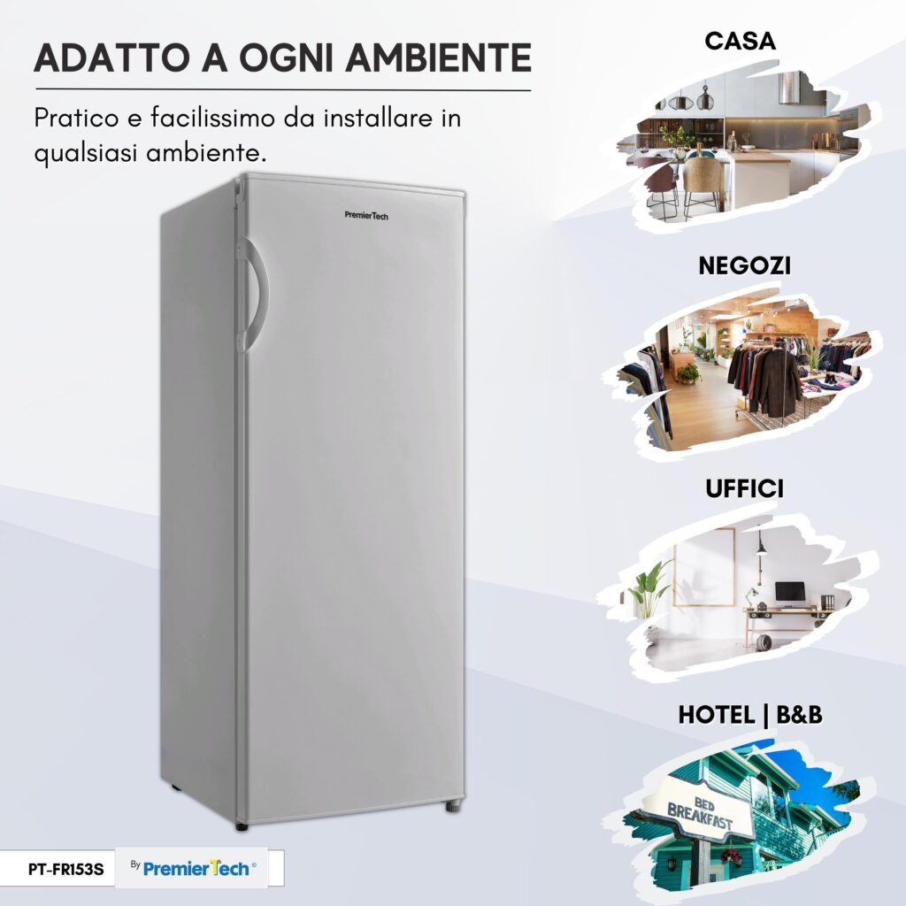 PremierTech® PremierTech PT-FR153S Congelatore Verticale Silver Freezer 160 litri -24°gradi Classe E 4**** Stelle 3 Cassetti e 2 Sportelli