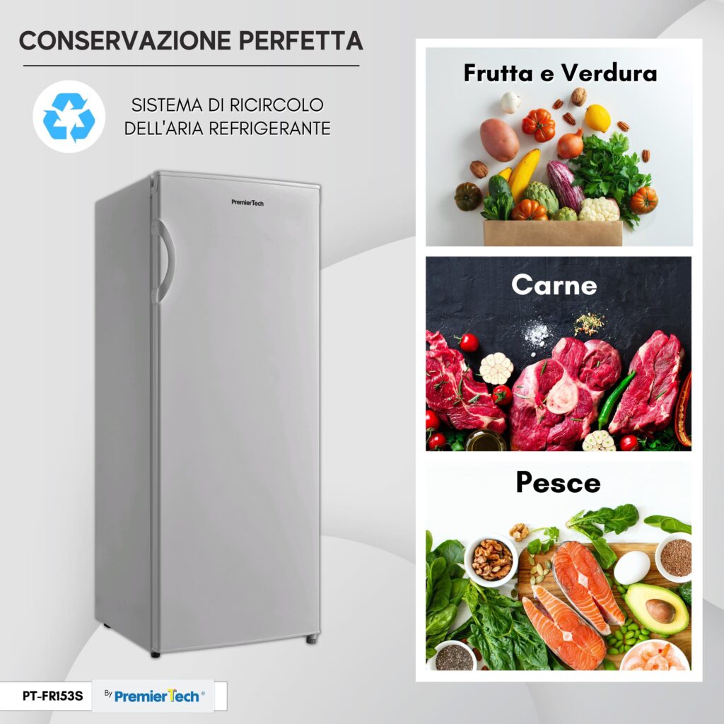 PremierTech PT-FR153S Congelatore Verticale Silver Freezer 160 litri -24°gradi Classe E 4**** Stelle 3 Cassetti e 2 Sportelli