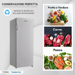 PremierTech PT-FR153S Congelatore Verticale Silver Freezer 160 litri -24°gradi Classe E 4**** Stelle 3 Cassetti e 2 Sportelli