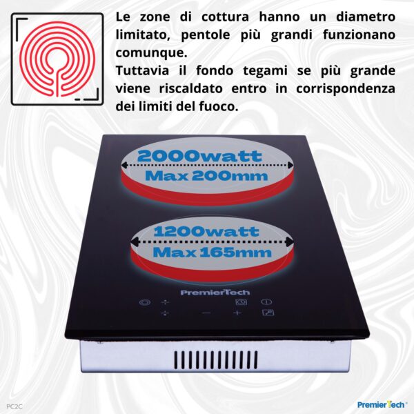 PremierTech® PT-PC2C PremierTech Piano Cottura Vetroceramica 30cm Elettrico 2 Fuochi Display Led Touch Control Vetro Front smussato