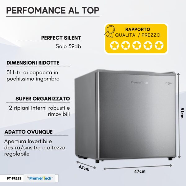 PremierTech PT-FR32S Mini Freezer Silver Congelatore verticale 31 litri -24 gradi 4 Stelle **** Classe E