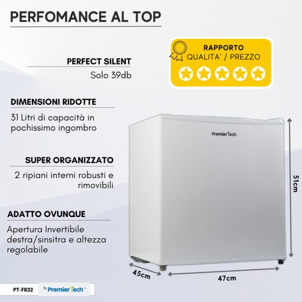 PremierTech PT-FR32 Mini Freezer Congelatore verticale 31 litri -24 gradi 4 Stelle ****Classe E 47 x 45 x 51cm 39dB