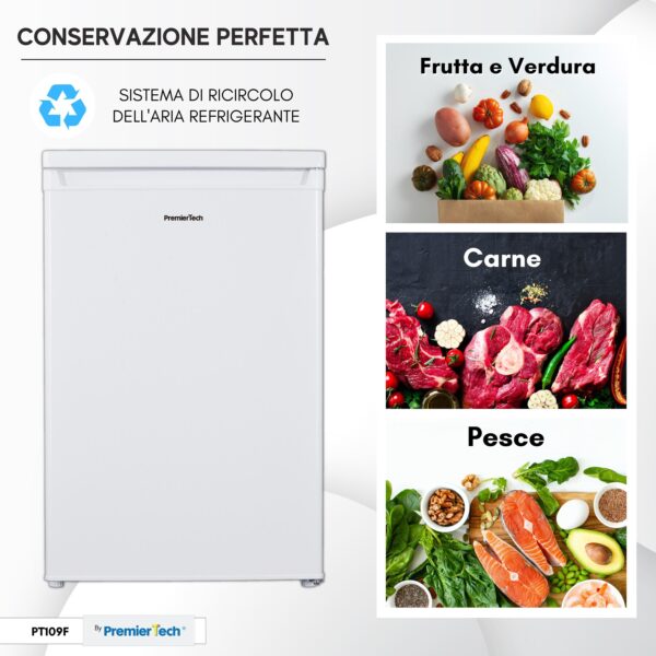 PremierTech PT109F Mini Frigorifero 109 litri 40dB Frigorifero per Ufficio Hotel B&B Stanze Classe E bianco