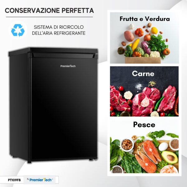 PremierTech Frigorifero 109 litri 40dB Frigorifero per Ufficio Hotel B&B Stanze Classe E Nero PT109FB