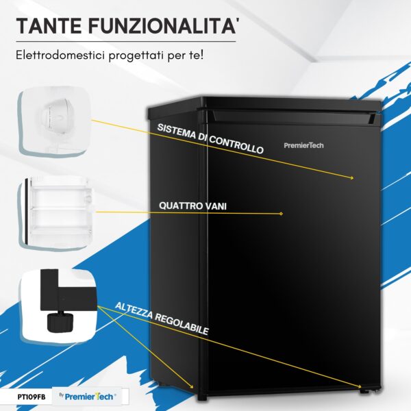 PremierTech Frigorifero 109 litri 40dB Frigorifero per Ufficio Hotel B&B Stanze Classe E Nero PT109FB