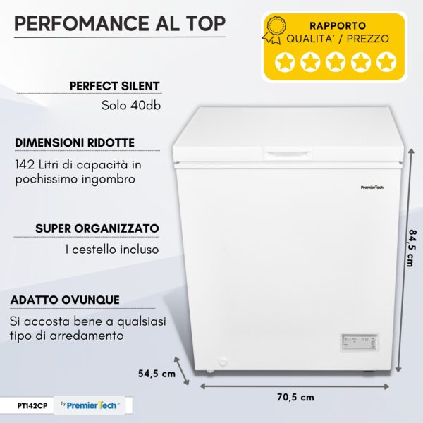 PremierTech PT142CP Congelatore a Pozzetto da 142 Litri 4 Stelle **** Classe Energetica E