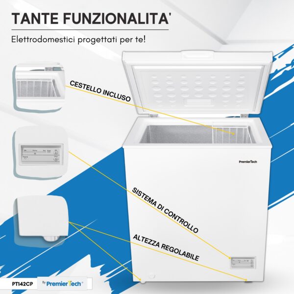 PremierTech PT142CP Congelatore a Pozzetto da 142 Litri 4 Stelle **** Classe Energetica E
