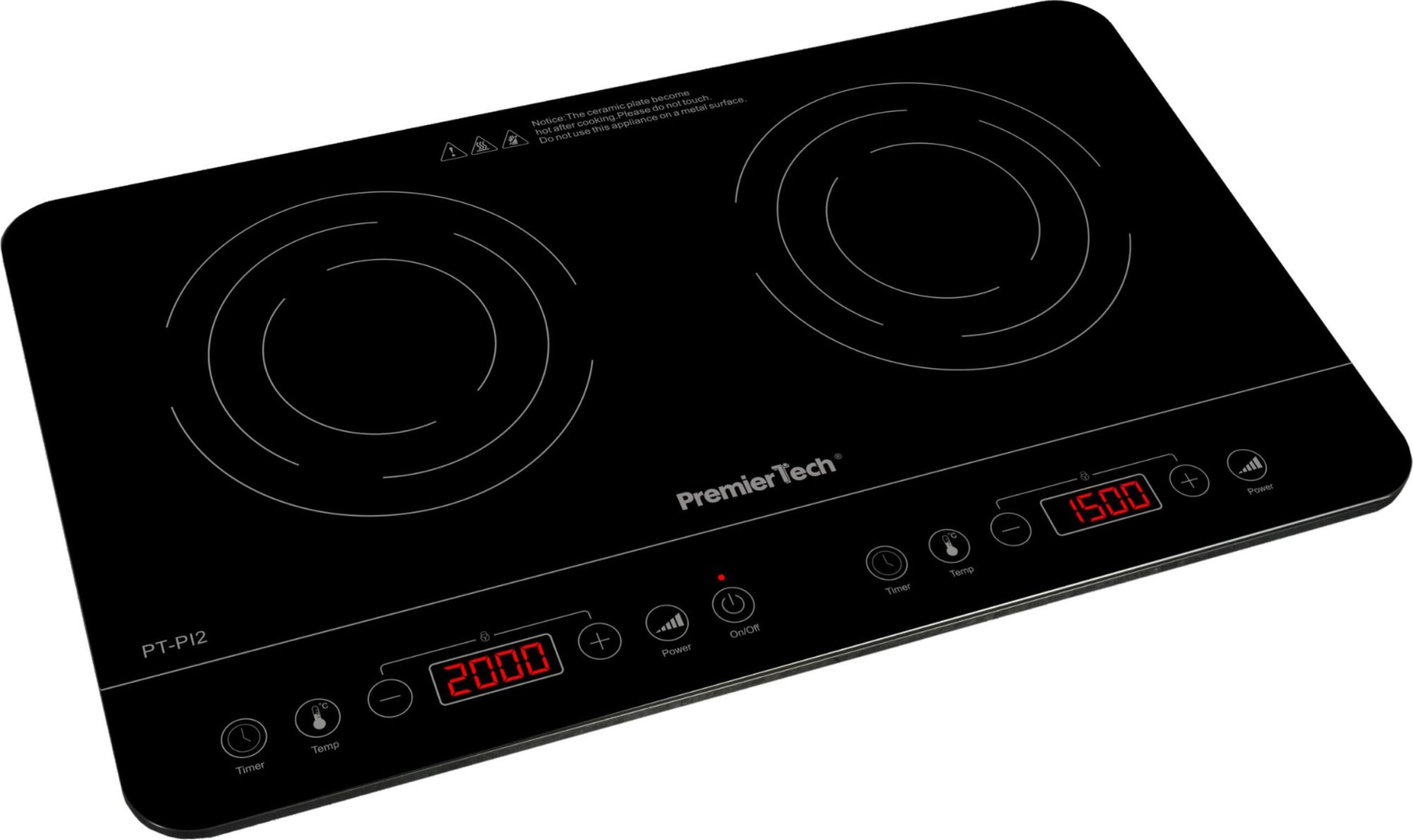 PT-PI2 Piastra a Induzione Doppia Fornello Controlli Touch Display led 10 livelli di potenza 200>3500watt Timer 180min ultra slim  PremierTech