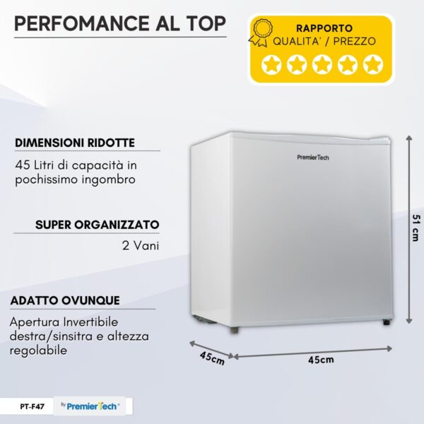 PremierTech Mini Frigo Bar 45 Litri Frigo Hotel Frigo Ufficio Classe E Bianco PT-F47