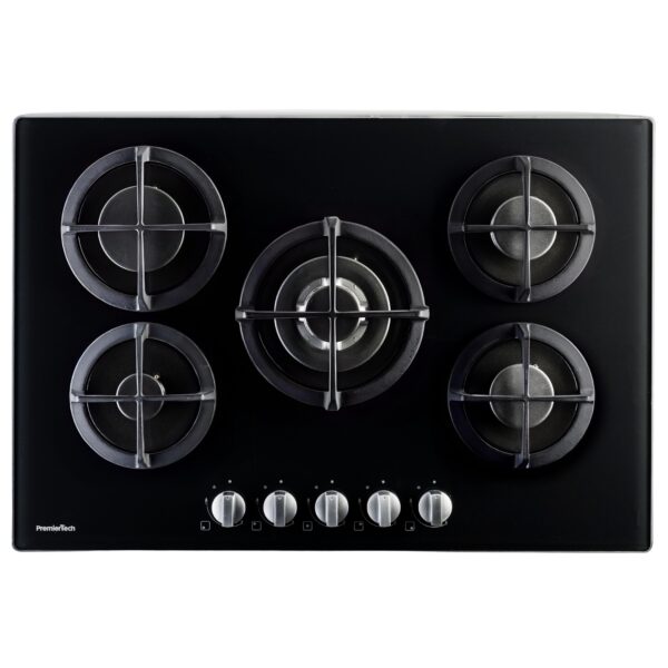 PremierTech PC5G75V Piano cottura a gas 5 fuochi 75cm Vetro Nero