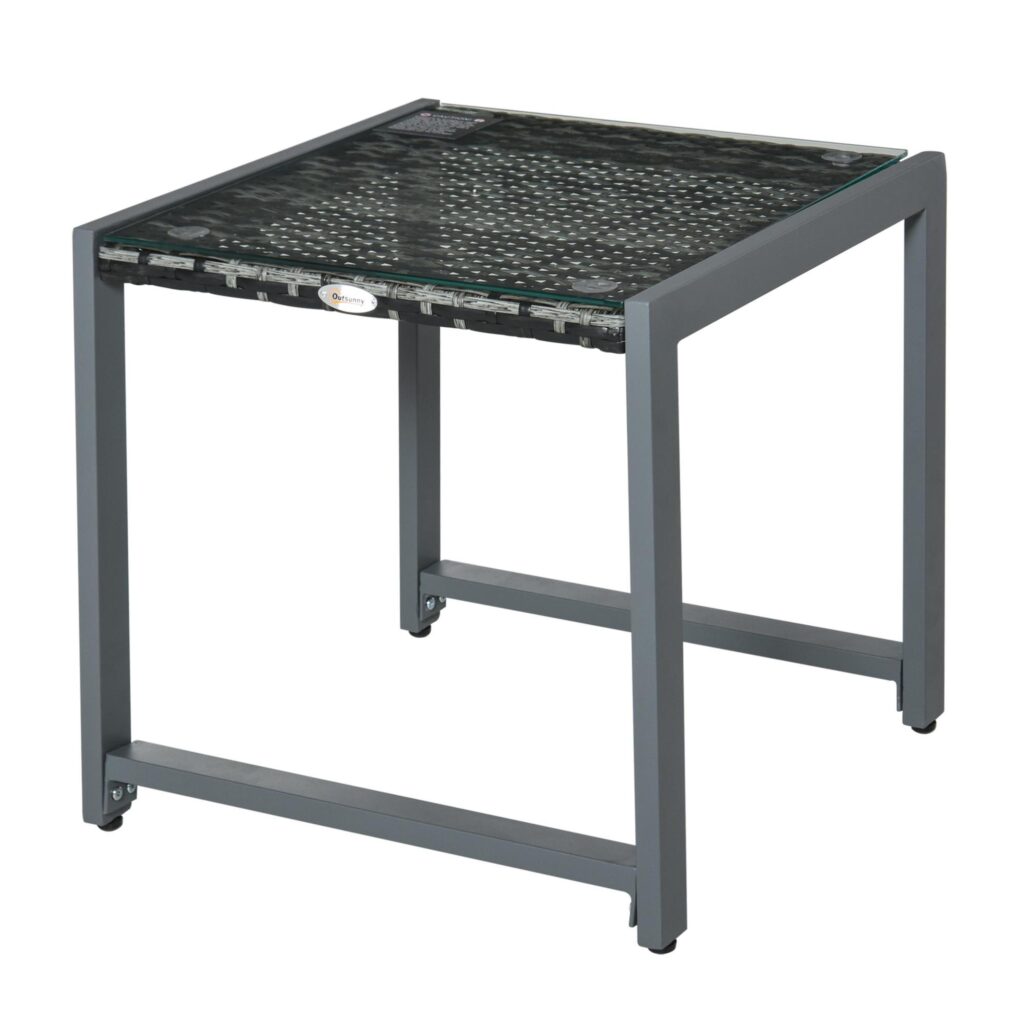 Oigger Tavolino da Caffè da Giardino Piano in Vetro Temperato in Rattan Alluminio 50 x 49