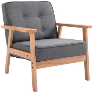 Oigger Poltrona Stile Scandinavo Imbottita e Trapuntata a Bottoni in Tessuto e Legno