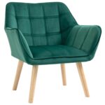 Oigger Poltroncina Stile Nordico in Legno ed Effetto Velluto Verde per Soggiorno o Ufficio