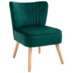 Oigger Poltroncina Stile Nordico dal Design Ergonomico in Legno e Velluto Verde per Casa e Soggiorno 57 x 68 x 76 cm