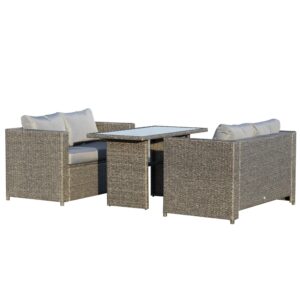 Oigger Set 3 Pezzi Mobili da Giardino con 2 Divani con Cuscini e 1 Tavolo in Rattan PE