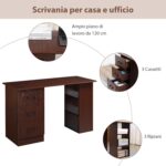 Scrivania Ufficio con 3 Cassetti e 3 Ripiani Reversibili in Legno