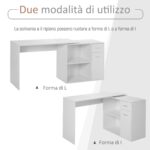 Scrivania Angolare con Libreria Scaffale in Legno Bianco