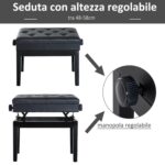 Sgabello per Pianoforte con Vano Contenitore e Altezza Regolabile