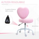 Sedia per Scrivania a Forma di Cuore con 5 Rotelle e Altezza Regolabile in Tessuto Rosa