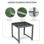 Tavolino da Caffè da Giardino Piano in Vetro Temperato in Rattan Alluminio 50 x 49