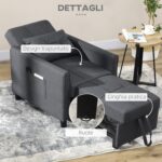 Poltrona Letto Singolo Reclinabile su 3 Livelli con Cuscino Extra