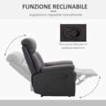 Poltrona Relax Reclinabile Imbottita Ergonomica con Poggiapiedi Pelle PU 80 x 97 x 107cm Nero