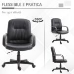 Poltrona da Ufficio con Altezza Regolabile in Similpelle 60×60×90-99cm Nero