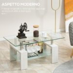 Tavolino da Caffè Moderno a 2 Livelli in Vetro e Legno