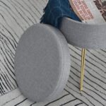 Sgabello Rotondo con Vano Contenitore in Tessuto Grigio e Oro 36x36x45cm