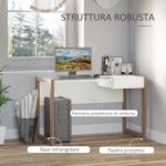 Scrivania Moderna di Design in Legno e Vetro Temperato con Cassetto