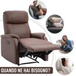 Poltrona Relax Manuale con Schienale Reclinabile 145° e Poggiapiedi in Pelle PU Marrone