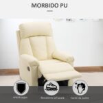 Poltrona Relax Reclinabile Imbottita Ergonomica con Poggiapiedi Pelle PU 80 x 97 x 107cm Crema